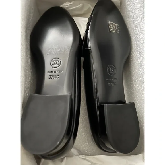 CHANEL black patent leather bow loafers flats EURO 37.5/USA 7.5 - Picture 14 of 16